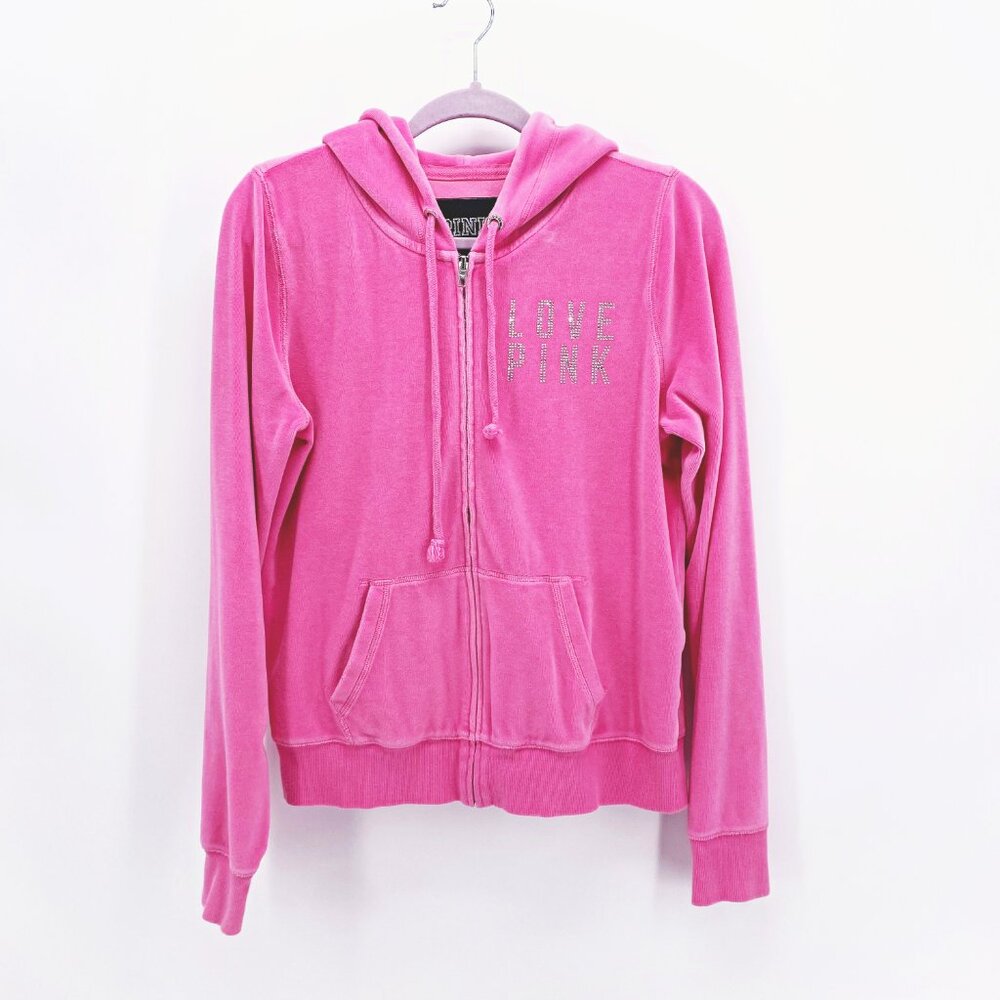 VS Pink Bling Y2K Velour Zip Up Sweatshirt Large